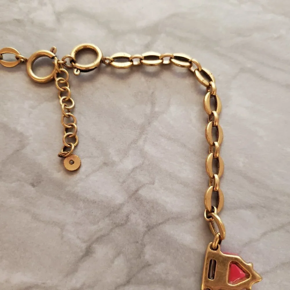🎀 Stella and Dot Hot Neon Rhinestones Crystals Vintage Antiqued Gold Statement